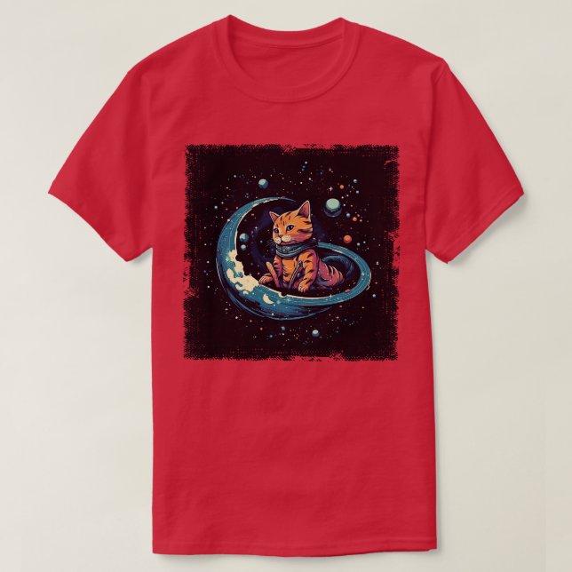 Cute Cat Floating in Space T-Shirt (Design Front)