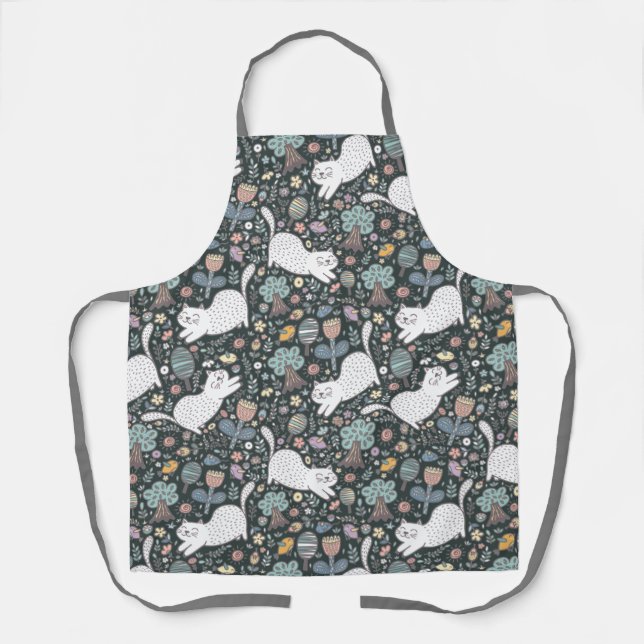Cute Cat Floral Apron (Front)