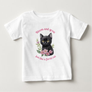 Cute Cat Floral Design Bloom and Grow  Baby T-Shirt