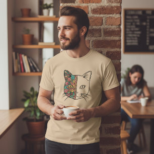 Cute Cat Floral Mandala  Pink & Turquoise T-Shirt