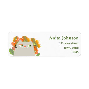 Cute Cat Floral Return Address