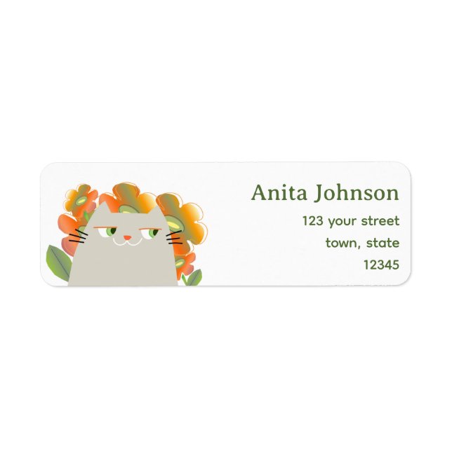 Cute Cat Floral Return Address (Front)