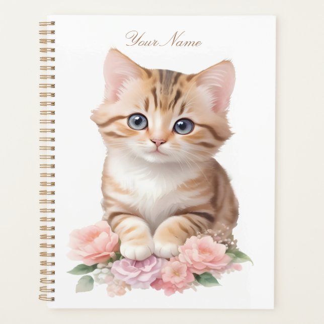 Cute Cat Floral Whimsical Feline Blossoms  Planner (Front)