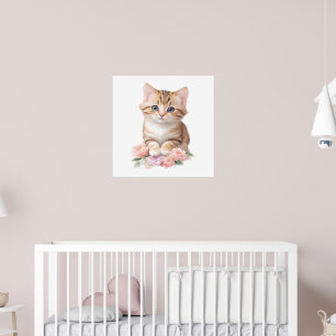 Cute Cat Floral Whimsical Feline Blossoms Poster