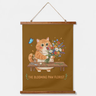 Cute Cat Florist The Blooming Paw Whimsical Hanging Tapestry