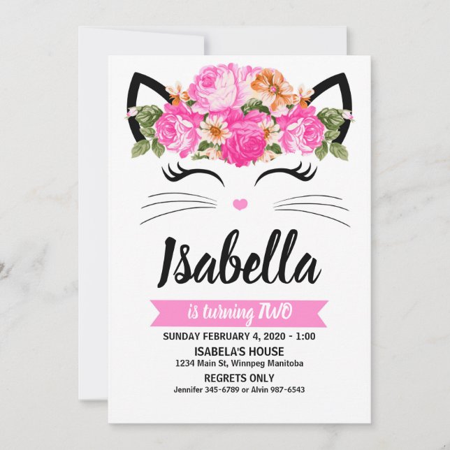 Cute Cat Flowers Invitation (Front)
