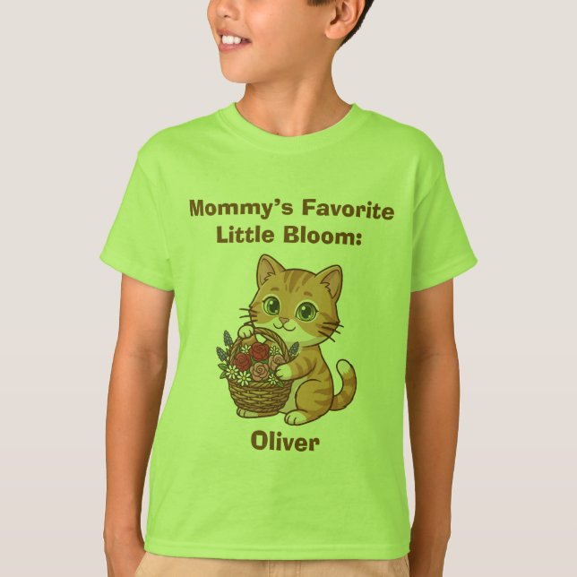 Cute Cat & Flowers: Whimsical Kids' T-Shirt (Front)