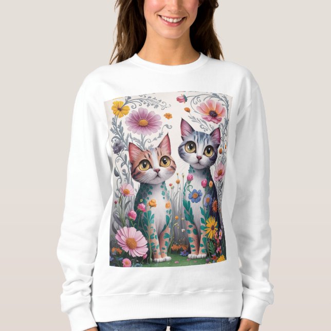 Cute cat flowral design sweatshirts (Front)