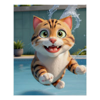 Cute Cat Flying Swimming Diving in Pool Funny