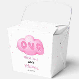 Cute Cat Font Watercolor Pink Cloud 1st Birthday Favour Box