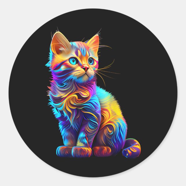 Cute Cat For Kitten Lovers Colourful Art Kitty Ado Classic Round Sticker (Front)