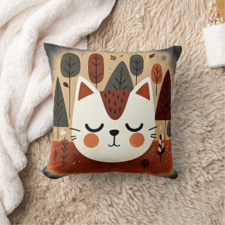 Cute Cat Forest Autumn Woodland Sleeping Kitty Cushion