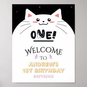 Cute Cat Frame Sparkling Stars Welcome Sign