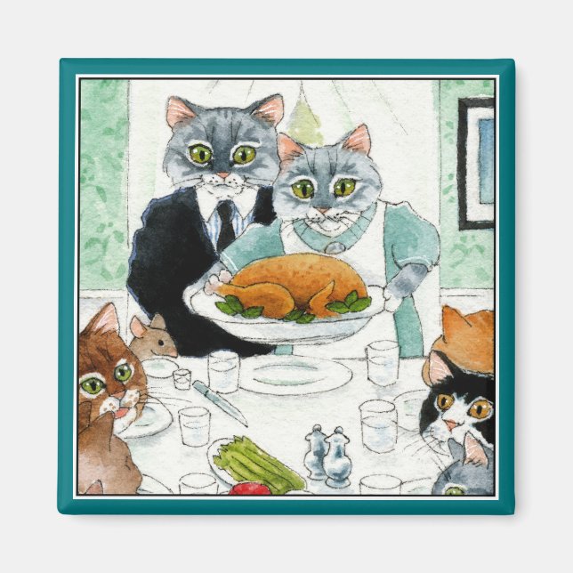 Cute Cat Friendsgiving Thanksgiving dinner Magnet (Front)