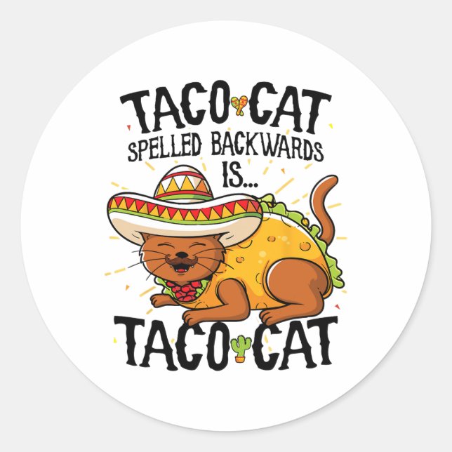 Cute Cat Funny Cinco De Mayo Party  Classic Round Sticker (Front)