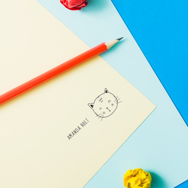 Cute Cat Funny Doodle Kids Custom Name Self-inking Stamp (Creator Uploaded)
