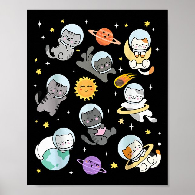 Cute Cat Funny Space Astronaut Planet Cat Women Me Poster (Front)