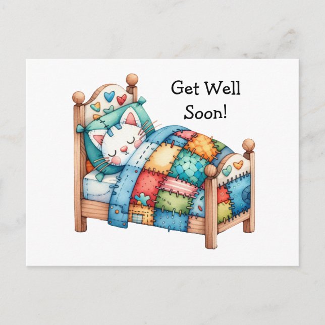 Cute Cat Get Well Soon Postcard (Front)