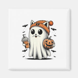 Cute Cat Ghost Iced Coffee Funny Ghost Halloween I Magnet