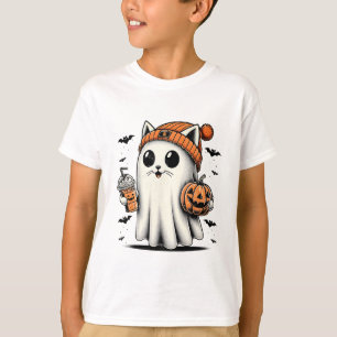 Cute Cat Ghost Iced Coffee Funny Ghost Halloween I T-Shirt