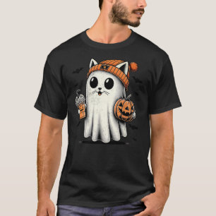 Cute Cat Ghost Iced Coffee Funny Ghost Halloween I T-Shirt