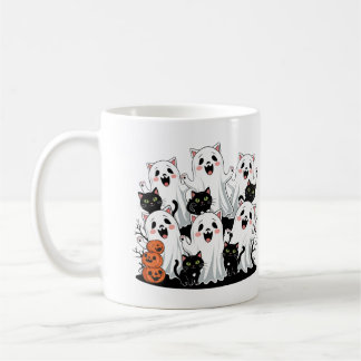 Cute Cat-Ghost & Pumpkin Halloween Mug