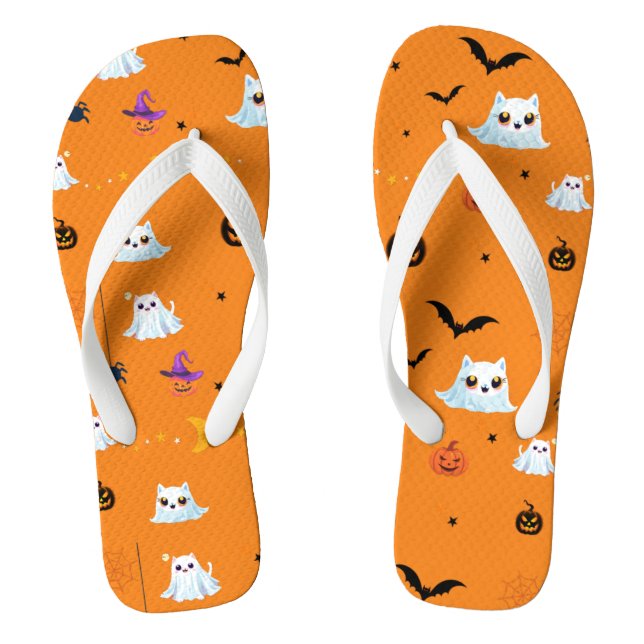 Cute Cat ghost sheet Halloween pumpkin party gifts Jandals (Footbed)