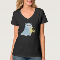 Cute Cat Ghost With Lantern Spook Phantom Hallowee