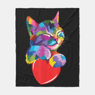 Cute Cat Gift for Kitten Lovers Colourful Art Kitt Fleece Blanket