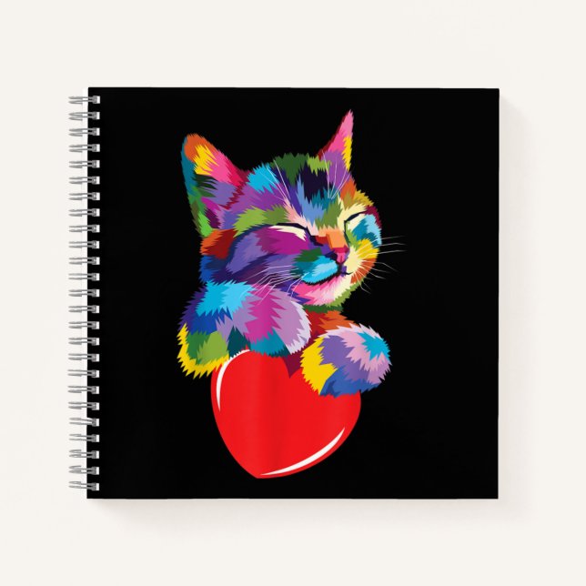 Cute Cat Gift for Kitten Lovers Colourful Art Kitt Notebook (Front)