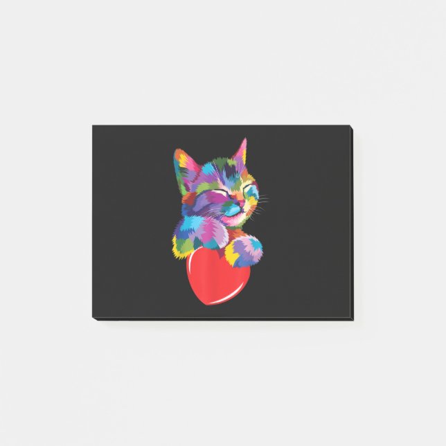 Cute Cat Gift for Kitten Lovers Colourful Art Kitt Post-it Notes (Front)