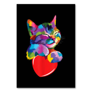 Cute Cat Gift for Kitten Lovers Colourful Art Kitt Table Number