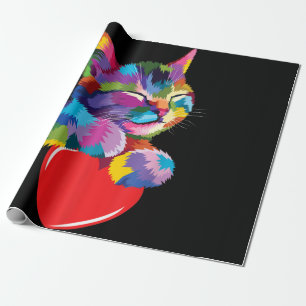 Cute Cat Gift for Kitten Lovers Colourful Art Kitt Wrapping Paper