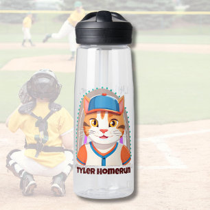 Cute Cat Gifts for Baseball Players Lovers Boys Water Bottle