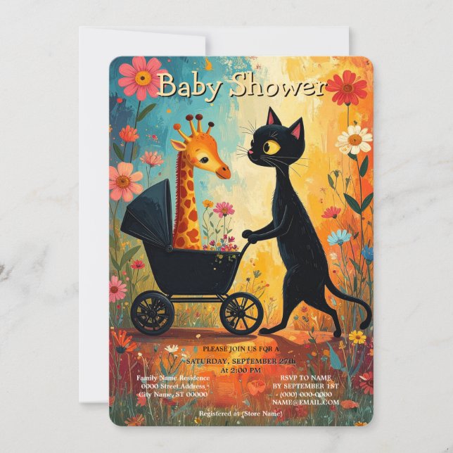 Cute Cat Giraffe Baby Shower Invitation (Front)