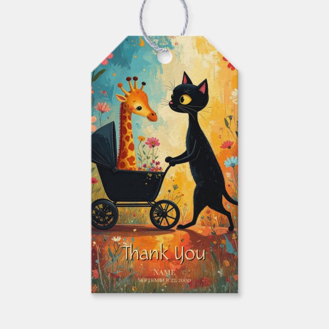 Cute Cat Giraffe Gift Tag (Front)