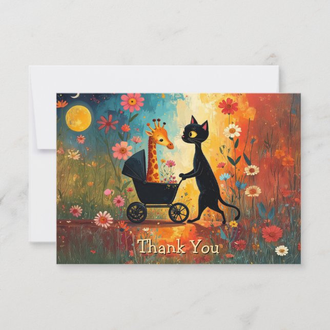 Cute Cat Giraffe Thank You Card (Front)