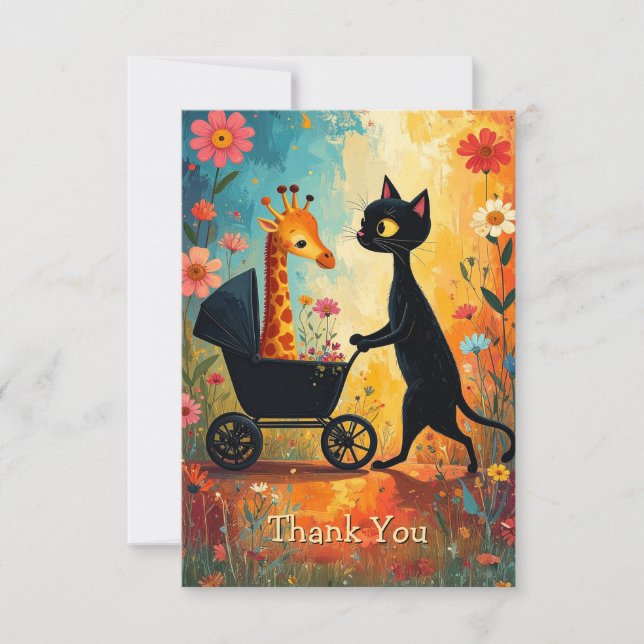 Cute Cat Giraffe Thank You Card (Front)