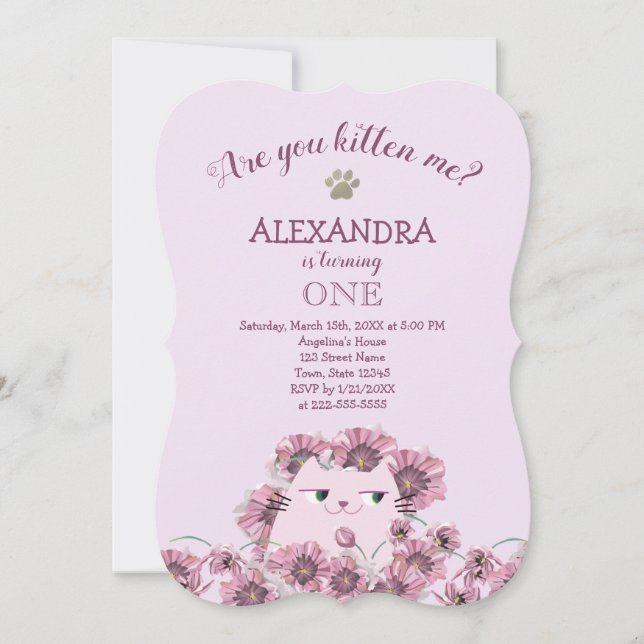 Cute Cat Girl Birthday Invitation (Front)