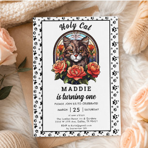 Cute Cat Girl First Birthday Invitation