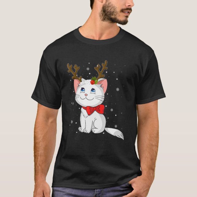 Cute Cat Girl Reindeer Christmas Kitten Lover Cost T-Shirt (Front)