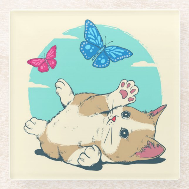 Cute Cat Glass Coaster (Front)