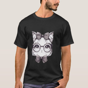Cute Cat Glasses Bow Illustration Fashion T-Shirt