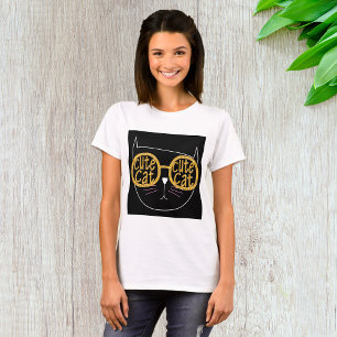 Cute Cat Glasses Graphic Gold Glitter Kitty Face  T-Shirt