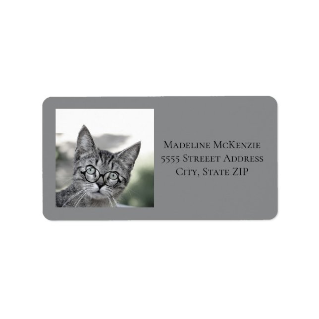 Cute Cat Glasses Grey Address Label (Front)