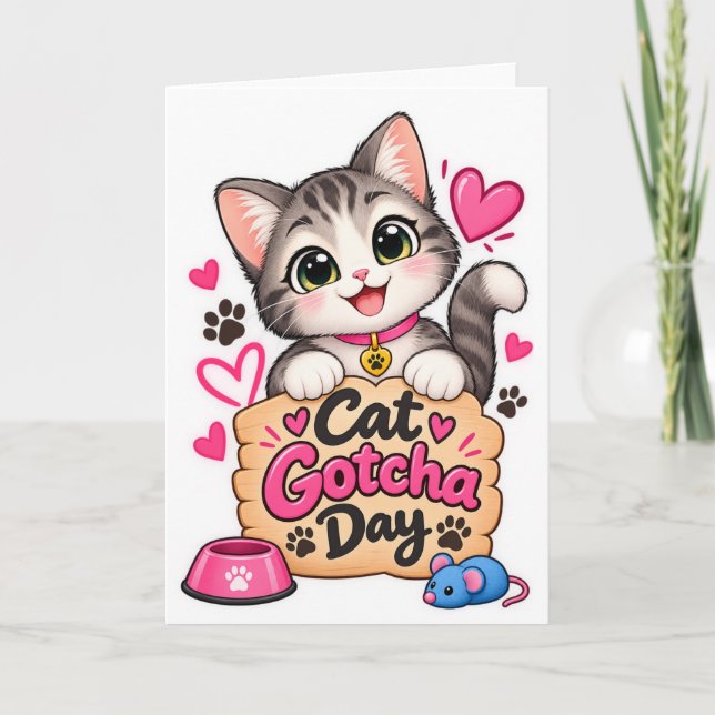 Cute Cat Gotcha Day Card (Front)