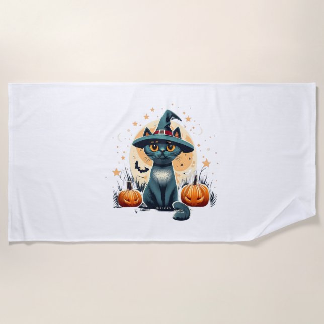 Cute cat graphics surrounded 1 beach towel (Front)