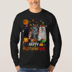 Cute Cat Halloween Merry Christmas Happy Hallothan T-Shirt
