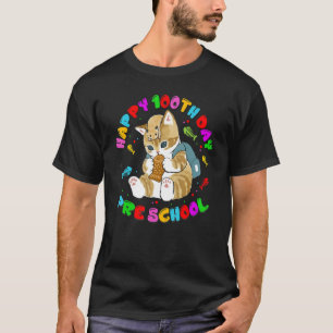 Cute Cat Happy 100th Day Of School For Pre School  T-Shirt