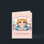 Cute Cat Happy Birthday Granddaughter Card<br><div class="desc">Personalise this cute cat card with your granddaughter's name or other text. This Happy Birthday card features a cat and a birthday cake image on the front. There is a cute birthday greeting inside.   AI-generated image created by Susang6</div>